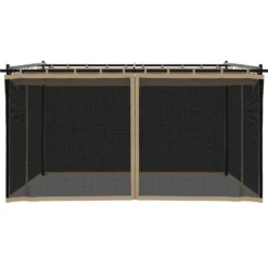 New Pavillon 4x3 m med mesh-vægge - Stål | Farve: Gråbrun Buer, Spalier, Lysthuse Uden Tag