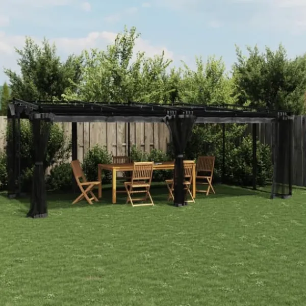 Best Pavillon 6x3 m med mesh-vægge og stålramme | Farve: Antracitgrå Buer, Spalier, Lysthuse Uden Tag