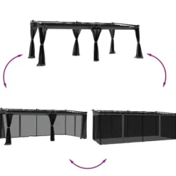 Best Pavillon 6x3 m med mesh-vægge og stålramme | Farve: Antracitgrå Buer, Spalier, Lysthuse Uden Tag