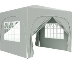 Telte & Lysthuse^Pavillon 3x3 m pop-up, vandafvisende, vintertålelig, UV-beskyttelse 50+, 4 sidevægge & taske, lysegrå