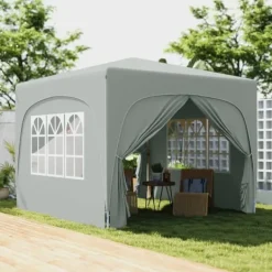 Telte & Lysthuse^Pavillon 3x3 m pop-up, vandafvisende, vintertålelig, UV-beskyttelse 50+, 4 sidevægge & taske, lysegrå