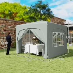 Telte & Lysthuse^Pavillon 3x3 m pop-up, vandafvisende, vintertålelig, UV-beskyttelse 50+, 4 sidevægge & taske, lysegrå