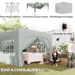 Telte & Lysthuse^Pavillon 3x3 m pop-up, vandafvisende, vintertålelig, UV-beskyttelse 50+, 4 sidevægge & taske, lysegrå