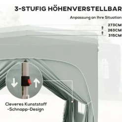 Telte & Lysthuse^Pavillon 3x3 m pop-up, vandafvisende, vintertålelig, UV-beskyttelse 50+, 4 sidevægge & taske, lysegrå