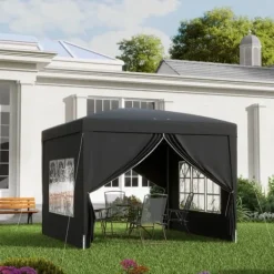 Telte & Lysthuse^Pavillon 3x3 m, vandafvisende og vinterbestandig pop-up UV-beskyttelse 50+, 4 sidevægge og taske, sort