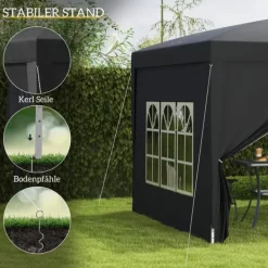 Telte & Lysthuse^Pavillon 3x3 m, vandafvisende og vinterbestandig pop-up UV-beskyttelse 50+, 4 sidevægge og taske, sort
