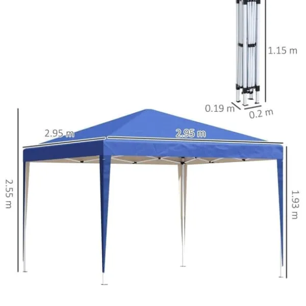 Telte & Lysthuse^Pavillon 3x3 m, vandtæt og vinterbestandig pop-up med UV-beskyttelse, foldbar, taske, blå