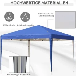 Telte & Lysthuse^Pavillon 3x3 m, vandtæt og vinterbestandig pop-up med UV-beskyttelse, foldbar, taske, blå