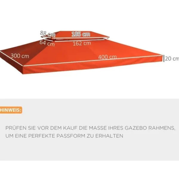 Pavillontag 3x4 m, erstatningstag i polyester, rust­rød Telte & Lysthuse