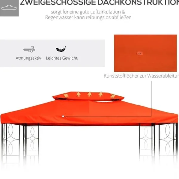 Pavillontag 3x4 m, erstatningstag i polyester, rust­rød Telte & Lysthuse