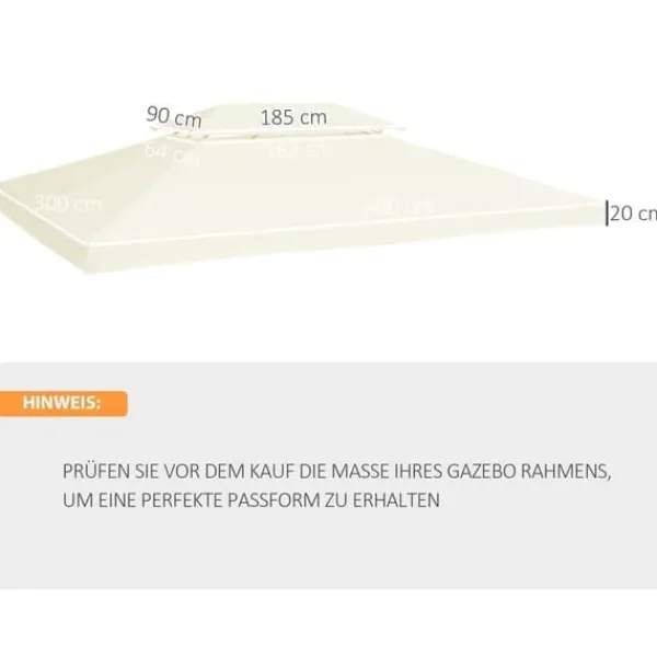 Telte & Lysthuse^Pavillontag 4x3 m til metalpavillon, med dræningshul, polyester, cremehvid