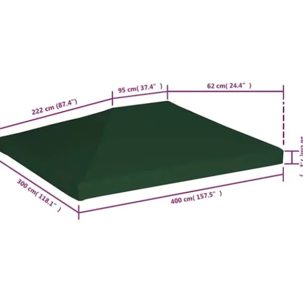 Clearance Pavillontopdække 310 g/m² - Holdbart og vandresistent | Farve: Grøn | Størrelse: 4 x 3 m Telte & Lysthuse