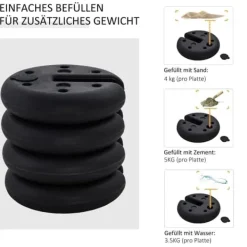 Sale Pavillonvægt, fyldbar op til 5 kg, HDPE, sort, Ø25x6 cm Telte & Lysthuse