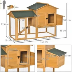Til Fugle & Småvildt^PawHut Kyllingehus med løbegård og redekasse - Robust fyrretræsdesign (168x75x103 cm) - Ideelt hjem til dine høns