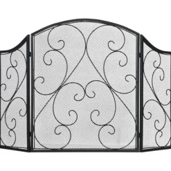 Sale Pejsenet gnistskærm, foldbar 3-panel, vintage, metal, sort Tilbehør Til Brændeovne & Pejse