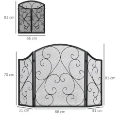 Sale Pejsenet gnistskærm, foldbar 3-panel, vintage, metal, sort Tilbehør Til Brændeovne & Pejse