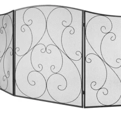 Sale Pejseskærm 3 paneler, robust jernnet, 122x76,7 cm gnistbeskyttelse. Fritstående, ingen montering nødvendig - perfekt til stuen Tilbehør Til Brændeovne & Pejse