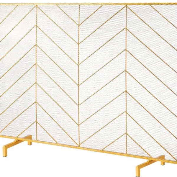 Tilbehør Til Brændeovne & Pejse^Pejseskærm i enkeltpanel, robust jernnet. Mål: 980(L) x 758(H) mm. Nem installation, fritstående gnistbeskyttelse til moderne stuer.