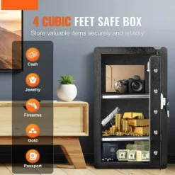 New Pengeskab 3,5 cu.ft med nøglelås, adgangskode og fingeraftryk, enkeltdørs, sort Pengeskabe