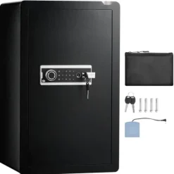New Pengeskab 3,5 cu.ft med nøglelås, adgangskode og fingeraftryk, enkeltdørs, sort Pengeskabe