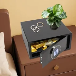 Outlet Pengeskab - Digital kode & nøgle - 30 L - Stål - USB nødstrøm - Vægmonterbar/Fritstående - Sort Pengeskabe