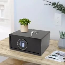 Outlet Pengeskab - Digital kode & nøgle - 30 L - Stål - USB nødstrøm - Vægmonterbar/Fritstående - Sort Pengeskabe