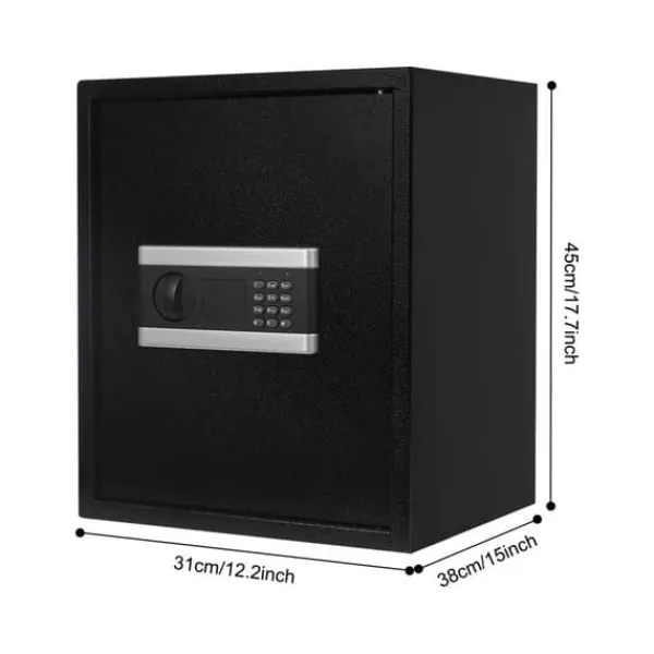 Sale Pengeskab - Elektronisk digital kodelås - Intelligent alarm - Nødnøgler - Tredobbelt tyverisikringslås - 38×31×45 cm - CE-certificeret - Sort Pengeskabe