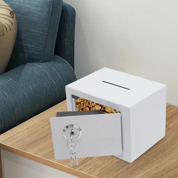 Pengeskabe^Pengeskab - Indkastboks med slids - 4,6 L Kapacitet - Nøglelås - Q235 Stål - Vægmonteret/Fritstående - Himmelblå