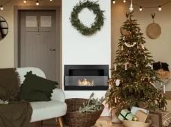 Hot Perfekt til jul julegave Ethanol pejs Pejse Vægmonteret bioethanol pejs Bioethanol brænder 65 x 40 x 12 cm sort mat med glas økologisk pejs Pejse