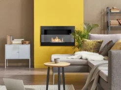 Hot Perfekt til jul julegave Ethanol pejs Pejse Vægmonteret bioethanol pejs Bioethanol brænder 65 x 40 x 12 cm sort mat med glas økologisk pejs Pejse