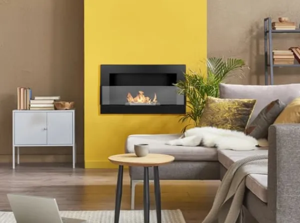 Hot Perfekt til jul julegave Ethanol pejs Pejse Vægmonteret bioethanol pejs Bioethanol brænder 65 x 40 x 12 cm sort mat med glas økologisk pejs Pejse