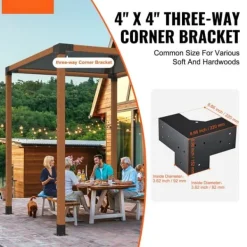 Outlet Pergola beslag sæt 101x101mm, 4 stk. 3-vejs robuste hjørnebeslag til gør-det-selv projekter, nem installation af træbjælker til udendør Buer, Spalier, Lysthuse Uden Tag