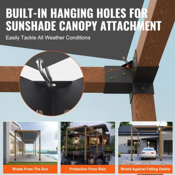 Outlet Pergola beslag sæt 101x101mm, 4 stk. 3-vejs robuste hjørnebeslag til gør-det-selv projekter, nem installation af træbjælker til udendør Buer, Spalier, Lysthuse Uden Tag