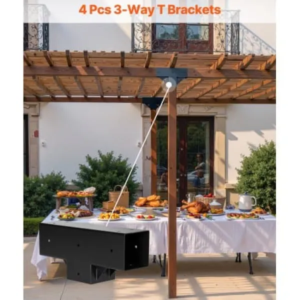 Buer, Spalier, Lysthuse Uden Tag^Pergola beslagssæt, T-formet 4-pak, 92x92 mm, sort, stål