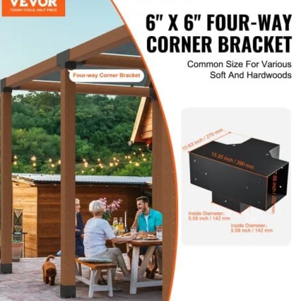 Buer, Spalier, Lysthuse Uden Tag^Pergola beslagssæt, 4-vejs hjørnebeslag 2 stk., 14,2x14,2 cm, sort, stål