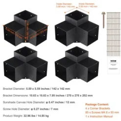 Outlet Pergola beslagssæt, 3-vejs hjørnebeslag, 14,2x14,2 cm, sort, stål Buer, Spalier, Lysthuse Uden Tag