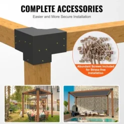 Outlet Pergola beslagssæt, 3-vejs hjørnebeslag, 14,2x14,2 cm, sort, stål Buer, Spalier, Lysthuse Uden Tag