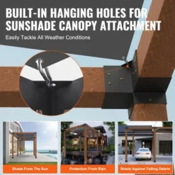 Outlet Pergola beslagssæt, 3-vejs hjørnebeslag, 14,2x14,2 cm, sort, stål Buer, Spalier, Lysthuse Uden Tag