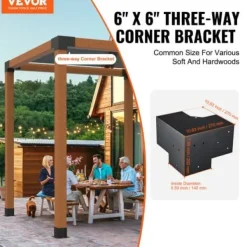 Outlet Pergola beslagssæt, 3-vejs hjørnebeslag, 14,2x14,2 cm, sort, stål Buer, Spalier, Lysthuse Uden Tag