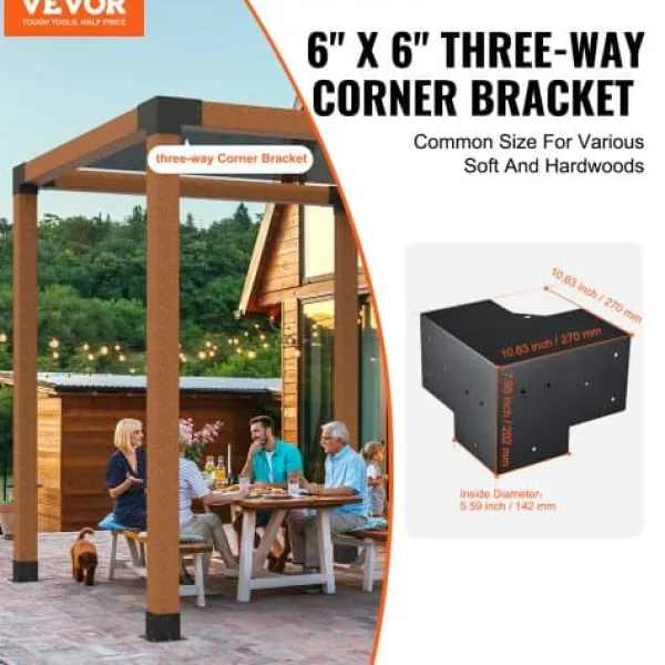 Outlet Pergola beslagssæt, 3-vejs hjørnebeslag, 14,2x14,2 cm, sort, stål Buer, Spalier, Lysthuse Uden Tag