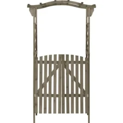 Buer, Spalier, Lysthuse Uden Tag^Pergola med låge i massivt grantræ - Havepergola | Farve: Grå | Størrelse: 116x40x204 cm