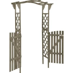 Buer, Spalier, Lysthuse Uden Tag^Pergola med låge i massivt grantræ - Havepergola | Farve: Grå | Størrelse: 116x40x204 cm