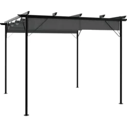 Buer, Spalier, Lysthuse Uden Tag^Pergola med sammenrulleligt tag 3x3 m - Robust antracitgrå stål | Vægt: 180 g/m²