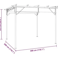 Buer, Spalier, Lysthuse Uden Tag^Pergola med sammenrulleligt tag 3x3 m - Robust antracitgrå stål | Vægt: 180 g/m²