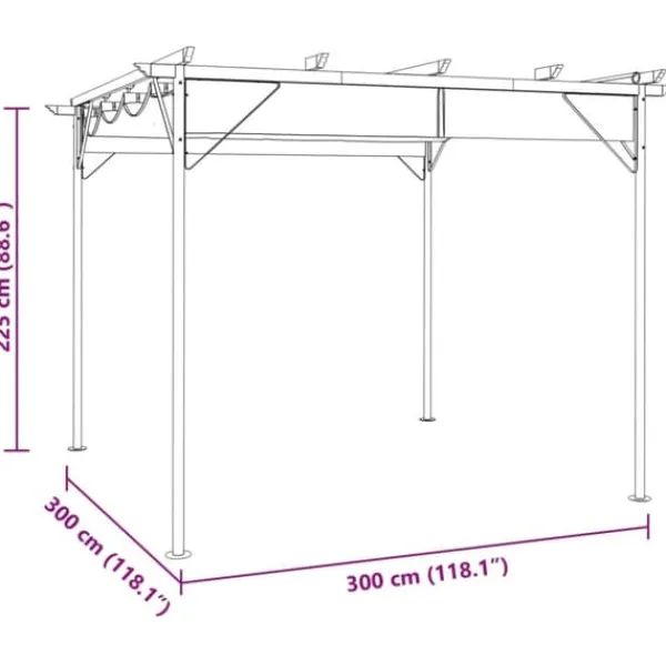 Buer, Spalier, Lysthuse Uden Tag^Pergola med sammenrulleligt tag 3x3 m - Robust antracitgrå stål | Vægt: 180 g/m²