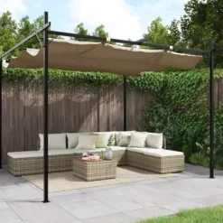 Outlet Pergola med sammenrulleligt tag - UV-resistent & robust | Størrelse: 295x292x230 cm | Farve: Gråbrun Buer, Spalier, Lysthuse Uden Tag