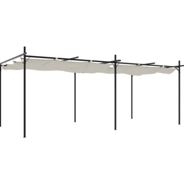 Buer, Spalier, Lysthuse Uden Tag^Pergola med sammenrulleligt tag - UV-resistent | Farve: Creme | Størrelse: 589x292x230 cm