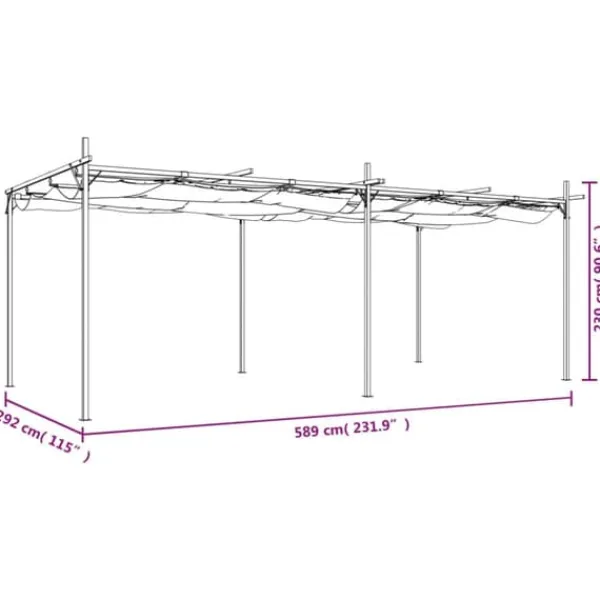 Buer, Spalier, Lysthuse Uden Tag^Pergola med sammenrulleligt tag - UV-resistent | Farve: Creme | Størrelse: 589x292x230 cm