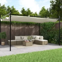Buer, Spalier, Lysthuse Uden Tag^Pergola med sammenrulleligt tag - Stabil struktur | Farve: Cremefarvet | Størrelse: 395x292x230 cm