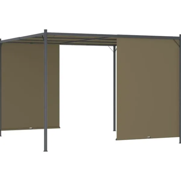 Best Pergola med tilbagetrækkeligt tag 3x3 m - Robust og vandafvisende | Farve: Gråbrun | Størrelse: 180 g/m² Buer, Spalier, Lysthuse Uden Tag